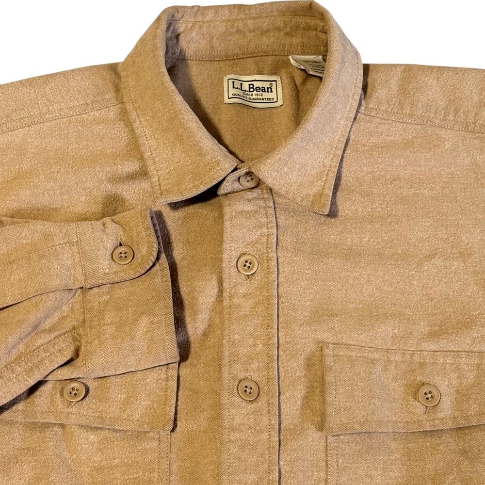 L.L. Bean Chamois Shirt Mens Large Tan Long Sleeve Button Down 0MT03 Workwear
